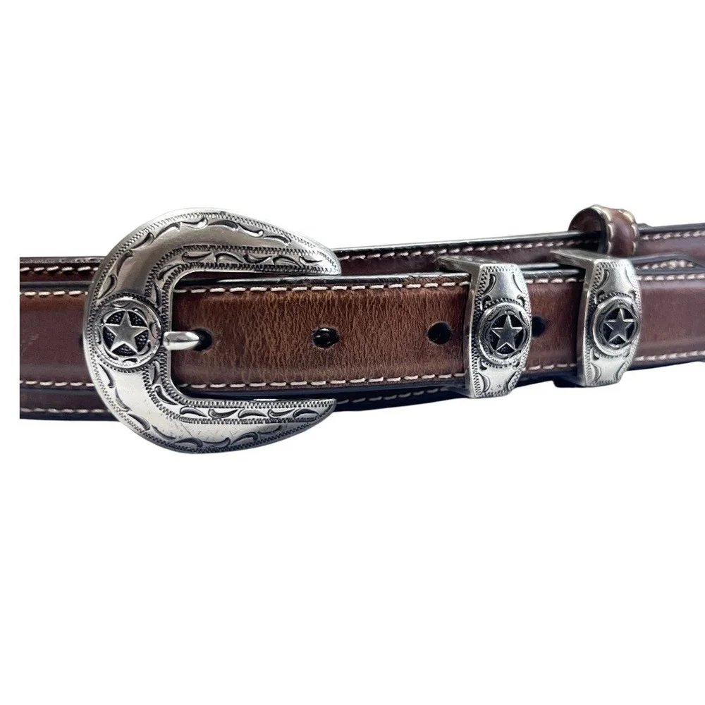 Nocona Ranger Leather Belt Brown Western Cowboy Star Conchos Mens Size‎ 46